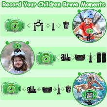 Load image into Gallery viewer, Agoigo Kids Waterproof Camera Toys for 3-12 Year Old Boys Girls Christmas Birthday Gifts HD Children&#39;s Digital Action Camera Child Underwater Sports Camera 2Inch Screen with 32GB Card (Green)
