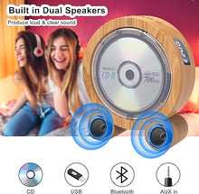 Load image into Gallery viewer, WOKALON Portable CD Player with Headphones, Desktop Bluetooth CD Players for Home with LCD Screen Display Built in HiFi Speakers Support Timed Music ON/Off CD Bluetooth FM USB SD, Woodgrain, SN3037
