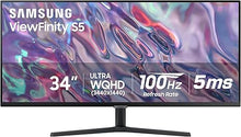 Load image into Gallery viewer, SAMSUNG 34" ViewFinity S50GC Series Ultra-WQHD Monitor, 100Hz, 5ms, HDR10, AMD FreeSync, Eye Care, Borderless Design, PIP, PBP, LS34C502GANXZA, 2023, Black
