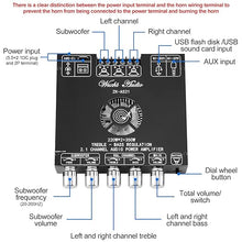 Load image into Gallery viewer, Bluetooth Power Amplifier Board Stereo - HiFi 2.1 Channel 2X220W+350W Bluetooth 5.1 12-38V Digital Power Audio Amplifier Module Subwoofer Control with AUX/Bluetooth/USB Flash Drive (ZK-AS21)
