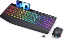 Load image into Gallery viewer, Wireless Keyboard and Mouse Combo - Dual System RGB Backlit Mouse and Keyboard,2.4G Rechargeable,Full-Sized Ergonomic Silent Design with Phone Holder for Windows Mac PC Laptop
