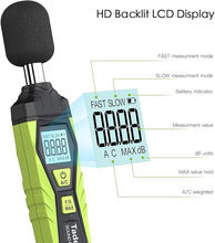 Load image into Gallery viewer, Decibel Meter, Tadeto Digital Sound Level Meter Portable SPL Meter 30dB to 130dB MAX Data Hold with LCD Display Backlight A/C Weighted for Home Factories
