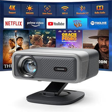 Load image into Gallery viewer, [Netflix Officially&amp;AI Auto Focus]AuKing Smart Projector with Wifi and Bluetooth,Auto Focus&amp;Keystone Projector 4K, 3D DoIby Audio, 800ANSI Outdoor Projector with Omnidirectional Rotating Stand(Grey)
