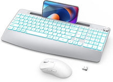 Load image into Gallery viewer, Wireless Keyboard and Mouse Backlits - Full-Sized Ergonomic Lighted Keyboard with Wrist Rest, Phone Holder,2.4GHz Rechargeable Silent Keyboard Mouse Combo for Computer, Laptop, PC, Mac -White
