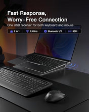 Load image into Gallery viewer, Inateck Wireless Keyboard and Mouse Combo, Full-Size Keyboard with Wrist Rest, Phone Holder, 2.4 GHz Wireless/Bluetooth Silent Mouse and Keyboard, Compatible with Computer, Laptop, PC, Mac, Windows
