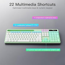 Load image into Gallery viewer, Wireless Keyboard and Mouse Combo, Soueto 2.4G Full-Sized Computer Keyboard with Phone Tablet Holder, 22 Multimedia Shortcuts, Numeric Keypad, 6 Button Silent Mouse for Windows, Mac (Light Green)
