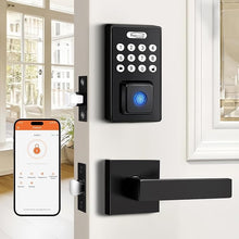 Load image into Gallery viewer, Probrico Smart Keyless Entry Door Lock with Handle,Front Door Lock Set with Fingerprint Deadbolt Lock,Electronic Keypad Deadbolt with Door Handle Lever,App Control,Auto Lock,Black
