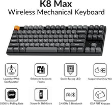 Load image into Gallery viewer, Keychron K8 Max TKL Mechanical Keyboard Wireless, 87 Keys QMK 2.4 GHz/Bluetooth 5.1/Wired Connection, White Backlit with Programmable Keychron Super Brown Switch for macOS Windows Linux
