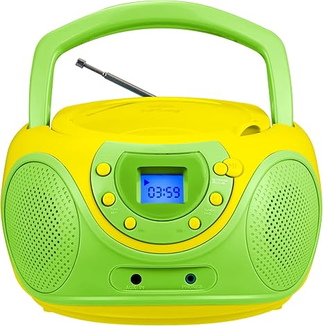 hPlay Gummy P16 Portable CD Player Boombox AM FM Digital Tuning Radio, Aux Line-in, Headphone Jack, Foldable Carrying Handle (Lime)