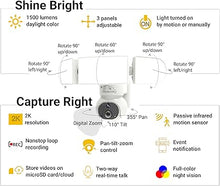 Load image into Gallery viewer, Floodlight Camera, Solar Security Cameras Wireless Outdoor, 24/7 Recording, Motion-Activated Notification/1500 lm Floodlight/105 dB Siren, 360° Pan &amp; Tilt, 2K QHD, WiFi, Live View/Talk, No Monthly Fee
