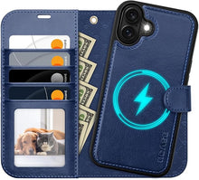 Load image into Gallery viewer, OCASE for iPhone 16 Plus Case Detachable Wallet Case with Card Holder, 2 in 1 Pu Leather Flip Folio with RFID Blocking Stand Wrist Strap Shockproof Phone Cover 6.7 Inch 2024, Blue
