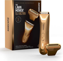 Load image into Gallery viewer, MANSCAPED® The Lawn Mower® 5.0 Ultra Groin &amp; Body Hair Trimmer – Dual-Head SkinSafe® Trimmer &amp; Foil Blades, Waterproof Groomer, USB-C Rechargeable with Travel Case, Men’s Ball Shaver, Forged Gold
