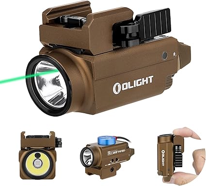 OLIGHT Baldr S 800 Lumens Compact Rail Mount Weaponlight with Green Beam and White LED Combo, Magnetic USB Rechargeable Tactical Flashlight with 1913 or GL Rail, Battery Included (Desert Tan)