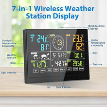 Load image into Gallery viewer, Weather Station Wireless 7-in-1 Weather Station with Rain Gauge Outdoor Indoor Outdoor Thermometer, Accurate Forecasting, Air Pressure, Humidity, Wind Gauge, Moon Phase and Alarm Clock.
