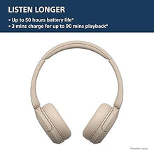 Load image into Gallery viewer, Sony WH-CH520 Best Wireless Bluetooth On-Ear Headphones with Microphone for Calls and Voice Control, Up to 50 Hours Battery Life with Quick Charge Function, Includes USB-C Charging Cable - Beige
