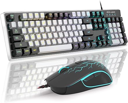 Gaming Keyboard and Mouse Combo, K1 RGB LED Backlit Keyboard with 104 Keys Computer PC Gaming Keyboard for PC/Laptop (Black & Gray)