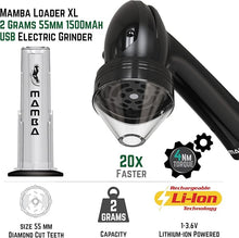 Load image into Gallery viewer, Mamba Loader XL 2g Black USB Electric Herb Grinder. Small Portable Metal Herbal Grinder Machine &amp; Spice Mill for the Kitchen
