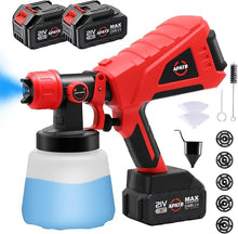 Load image into Gallery viewer, Cordless Paint Sprayer with 2 Batteries, HVLP Electric Paint Gun with 1000ML Container, 5 Copper Nozzles &amp; 3 Spray Patterns
