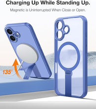 Load image into Gallery viewer, TORRAS Magnetic 360° Spin Stand Case for iPhone 16 Case, [Full Camera Protection][Fit for MagSafe][16FT Mil-Grade Drop Protection] Slim Blue Case for iPhone 16 Phone Case (6.1&quot;), Translucent Blue
