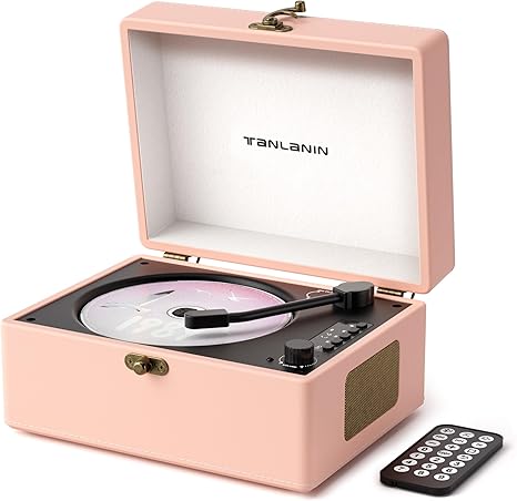 CD Player Portable for Home with Upgraded Speakers Bluetooth in/Out Rechargeable Desktop CD Player with LED Screen Boombox Music Player Peach Pink