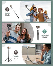 Load image into Gallery viewer, Sensyne 60" Phone Tripod &amp; Selfie Stick, Lightweight All in One Phone Tripod Integrated with Wireless Remote Compatible with All Cell Phones for Selfie/Video Recording/Photo/Live Stream/Vlog?Black?
