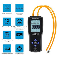 Load image into Gallery viewer, Manometer Digital Manometer Gas Pressure Tester Professional 12 Selectable Units Differential Manometer Gauge HVAC Air Pressure Meter with Large LCD Display Backlight, Data Record Funtion
