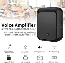 Load image into Gallery viewer, SHIDU Mini Voice Amplifier Portable Rechargeable Bluetooth Speaker with Wired Microphone Headset 10W 1800mAh PA system Supports MP3 Format Audio for Teacher, Taxi Driver, Coaches, Training, Tour Guide
