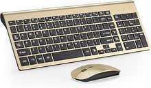 Load image into Gallery viewer, Wireless Keyboard and Mouse Ultra Slim Combo, TopMate 2.4G Silent Compact USB 2400DPI Mouse and Scissor Switch Keyboard Set with Cover, 2 AA and 2 AAA Batteries, for PC/Laptop/Windows/Mac - Gold Black
