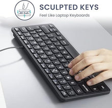 Load image into Gallery viewer, Perixx PERIBOARD-432 Wired Mini USB Keyboard - X Type Scissor Keys - Big Print Keys - US English, Black
