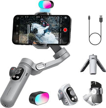 Load image into Gallery viewer, Gimbal Stabilizer for Smartphone,RGB Magnetic Refill Light Set,OLED Display LED Light Focus Wheel, Professional 3-axis stabilizer for Android &amp;iPhone, AOCHUAN XPRO KIT Grey
