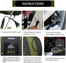 Load image into Gallery viewer, TEROMAS Tire Inflator Portable Air Compressor, Air Pump DC/AC for Car Tires 12V DC and Other Inflatables at Home 110V AC, Digital Electric Tire Pump with Pressure Gauge(Green)
