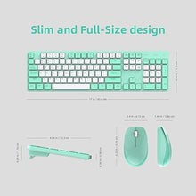 Load image into Gallery viewer, Wireless Keyboard and Mouse Combo, 2.4G USB Ergonomic Quiet Keyboard with Tilt Legs Design, Full-Sized Green Cute Silent Keyboard Mouse for Windows, Mac OS, Computer, Laptop, PC - Green White
