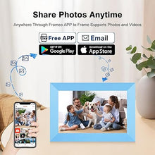 Load image into Gallery viewer, Frameo 10.1 Inch WiFi Digital Picture Frame, 1280x800 HD IPS Touch Screen Digital Photo Frame 32GB Storage,Auto-Rotate,Slideshow Share Videos Photos Remotely Via Frameo App (Blue)
