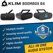 Load image into Gallery viewer, KLIM Boombox B4 CD Player Portable Audio System - NEW - AM/FM Radio with CD Player MP3 Bluetooth AUX USB - Wired &amp; Wireless Mode Rechargeable Battery - Remote Control Autosleep Digital EQ
