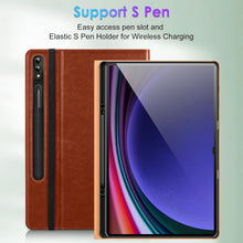 Load image into Gallery viewer, DTTO for Samsung Galaxy Tab S10 Ultra / S9 Ultra / S8 Ultra Case 2024/2023/2022, Premium Leather Business Folio Stand Cover with S Pen Holder for 14.6 Inch Tablet, Auto Wake/Sleep, Brown
