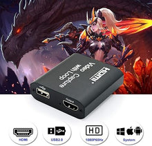 Load image into Gallery viewer, Video Capture Card 4K HDMI Device with Loop Out, Full HD 1080P Game Capture Video Recorder for Live Streaming, Broadcasting or Video Conference,S3/PS4/Xbox One/DSLR/Camcorders
