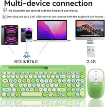 Load image into Gallery viewer, Bluetooth Keyboard and Mouse Wireless, Multi-Device Rechargeable Keyboard and Mouse Combo with Phone Holder (Bluetooth 5.0+3.0+2.4GHz) Quiet Ergonomic Compatible with Mac/Windows/iOS/Android (Green)
