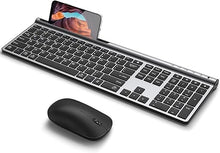 Load image into Gallery viewer, Wireless Keyboard and Mouse Combo, CHESONA Bluetooth Rechargeable Full Size Mulit-Device (Bluetooth 5.0+3.0+2.4G) Wireless Keyboard Mouse Combo for Mac OS/iOS/Windows/Android (Silver Black)
