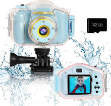 Load image into Gallery viewer, Agoigo Kids Waterproof Camera Toys for 3-12 Year Old Boys Girls Christmas Birthday Gifts Underwater Sports HD Children Digital Action Camera 2 Inch Screen with 32GB Card (Blue)
