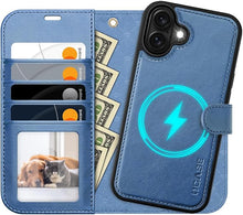 Load image into Gallery viewer, OCASE for iPhone 16 Plus Case Detachable Wallet Case with Card Holder, 2 in 1 Pu Leather Flip Folio with RFID Blocking Stand Wrist Strap Shockproof Phone Cover 6.7 Inch 2024, Light Blue
