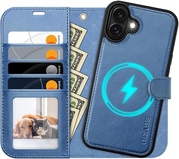 OCASE for iPhone 16 Plus Case Detachable Wallet Case with Card Holder, 2 in 1 Pu Leather Flip Folio with RFID Blocking Stand Wrist Strap Shockproof Phone Cover 6.7 Inch 2024, Light Blue