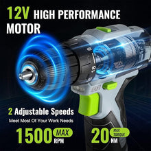 Load image into Gallery viewer, WORKPRO Cordless Drill Driver Kit, 12V Electric Screwdriver Driver Tool Kit, 3/8" Keyless Chuck, Charger and Storage Bag Included
