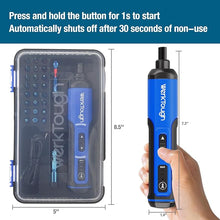 Load image into Gallery viewer, Werktough 4V Mini Electric Cordless Screwdriver with 3-Gear Torque 5Nm Power 25pc Screwdriver Bits S2 LED Light USB Charging Home Improvement S026
