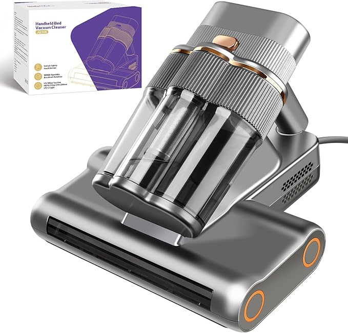 Mattress Vacuum Cleaner, Handheld Bed Vacuum with UV-C Light, 16Kpa Suction & 30000 RPM Dual Drum Brushes,140°F Hot Air & Ultrasonic,500W Power Mattress Cleaner, Quickly Removes Dust(Corded)