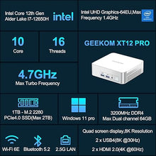 Load image into Gallery viewer, GEEKOM XT12 Pro Mini PC, 12th Gen Intel i7-12650H Mini Computers(10C/16T) 32GB DDR4/1TB PCIe 4 SSD Mini Desktop Computers with IceFlow 1.0 Cooling System, 8K/Quad Display/USB4.0/WiFi 6E/BT5.2/2.5G LAN
