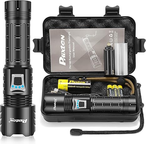 PHIXTON Rechargeable Flashlights High Lumens 1000000 Super Bright Long Range 3280FT, Long Lasting 15H Powerful USB C LED Strong Flash Light High Powered, Heavy Duty, Zoomable, for Home Camping Gift