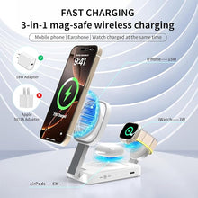Load image into Gallery viewer, 3 in 1 Foldable Charging Station for Apple Products,Mag-Safe Charger Wireless Charger Stand Compatible with iPhone 16/15/14/13/12 &amp; Air-Pods&amp; iWatch Series with LED,Mag-Safe Charger Stand Dock(White)
