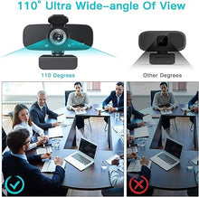 Load image into Gallery viewer, 1080P HD Webcam with Microphone for Desktop, USB Computer Camera with Web Cam Cover&amp;Web Camera Stand, 110-degree Wide Angle Streaming Webcam for PC Zoom/Video Calling/Gaming/Conferencing
