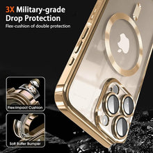 Load image into Gallery viewer, Magnetic Case for iPhone 15 Pro Max Case with Full Camera Lens Protector [Strong N56 Magnets] [Compatible with Magsafe] Clear Stylish Case for iPhone 15 ProMax Phone Case, Gold Titanium
