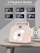 Load image into Gallery viewer, Desktop CD Player for Home with Dual Speakers,Handle, CD Player with FM Radio,Portable CD Player with Bluetooth-Sleep Sound,Remote Control, LCD Display,Support USB/TF Card/AUX/3.5mm Input (Pink)
